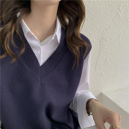 Damen Ärmellose Strickweste mit V-Ausschnitt und Rippdetails EB