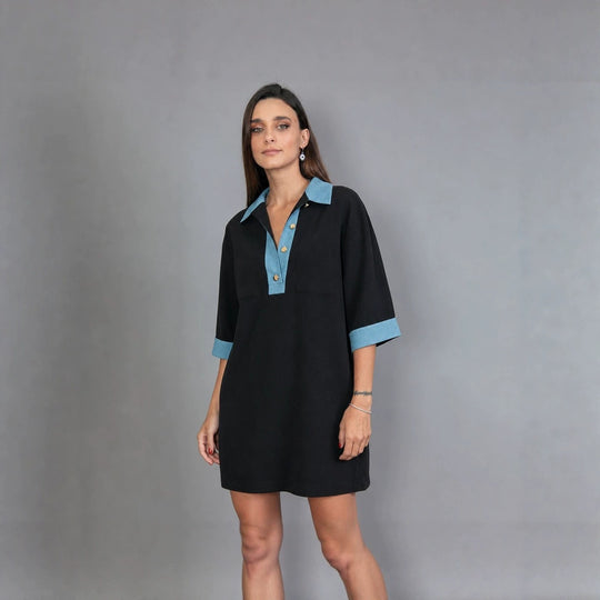 Damen oversized Polo-Tunika mit Kontrastkragen und aufgesetzten Brusttaschen Eichborn Berlin