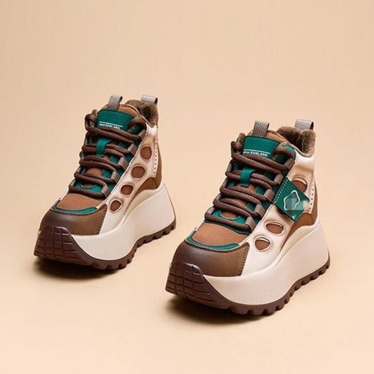 Damen Sportliche High-Top Sneakers mit Blockabsatz und einzigartigem Design EB