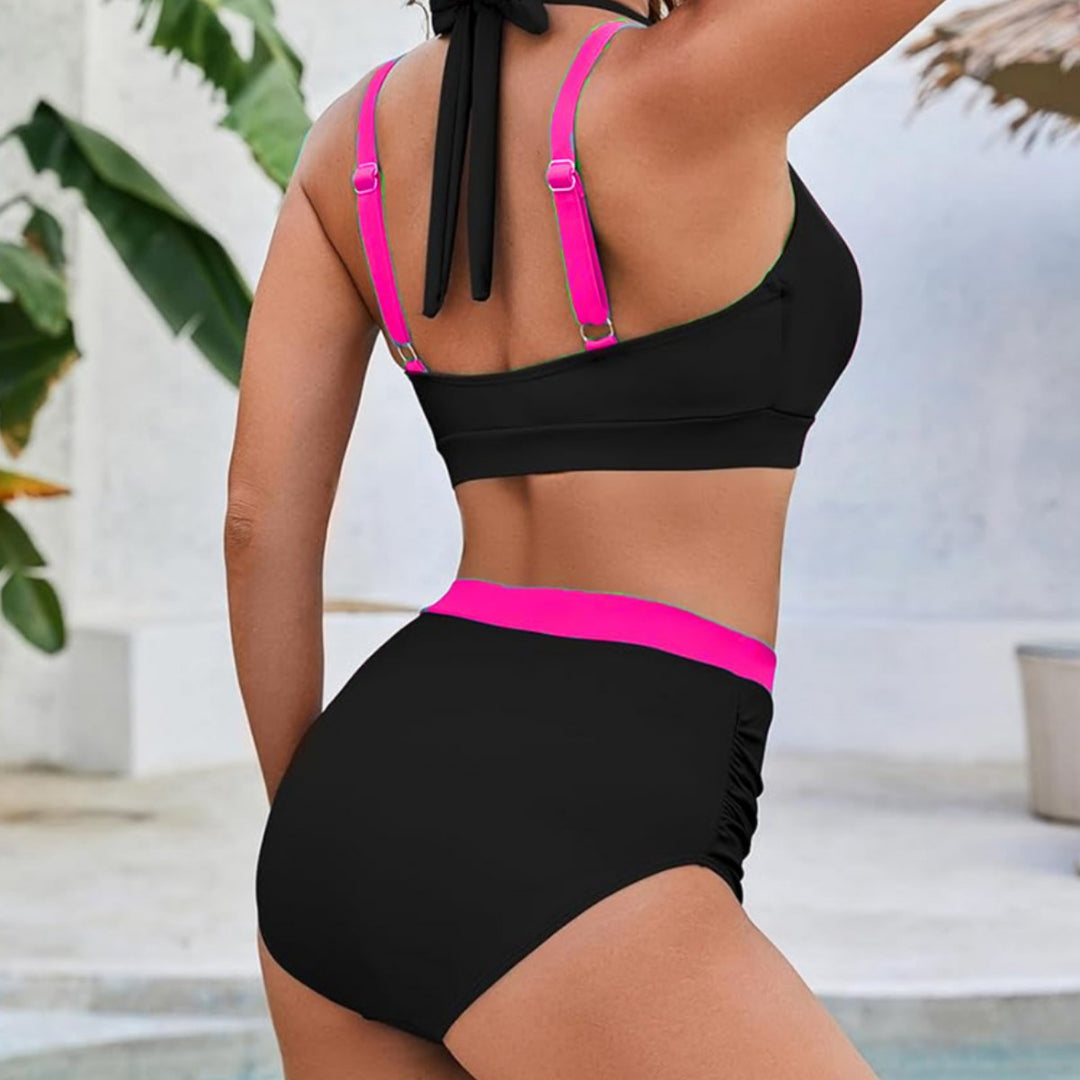 Damen Sportliches Hochbund-Bikini-Set mit asymmetrischem Schnitt EB