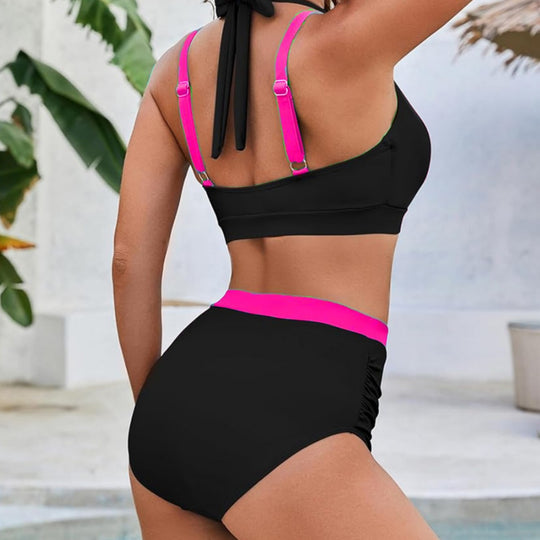 Damen Sportliches Hochbund-Bikini-Set mit asymmetrischem Schnitt EB