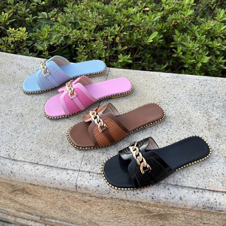 Damen modische Riemchensandalen mit dekorativem Kettenverschluss EB