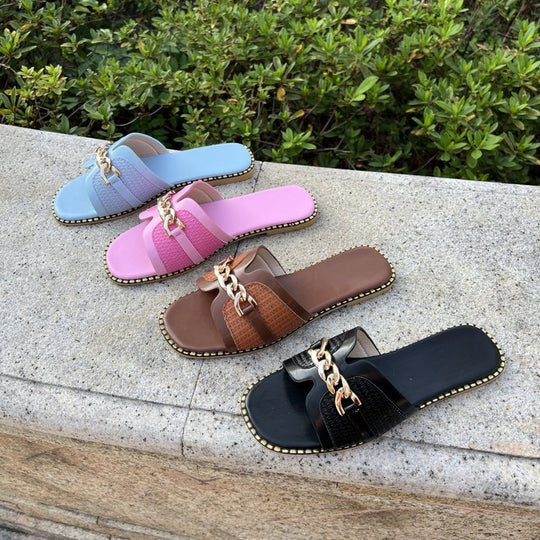 Damen modische Riemchensandalen mit dekorativem Kettenverschluss EB