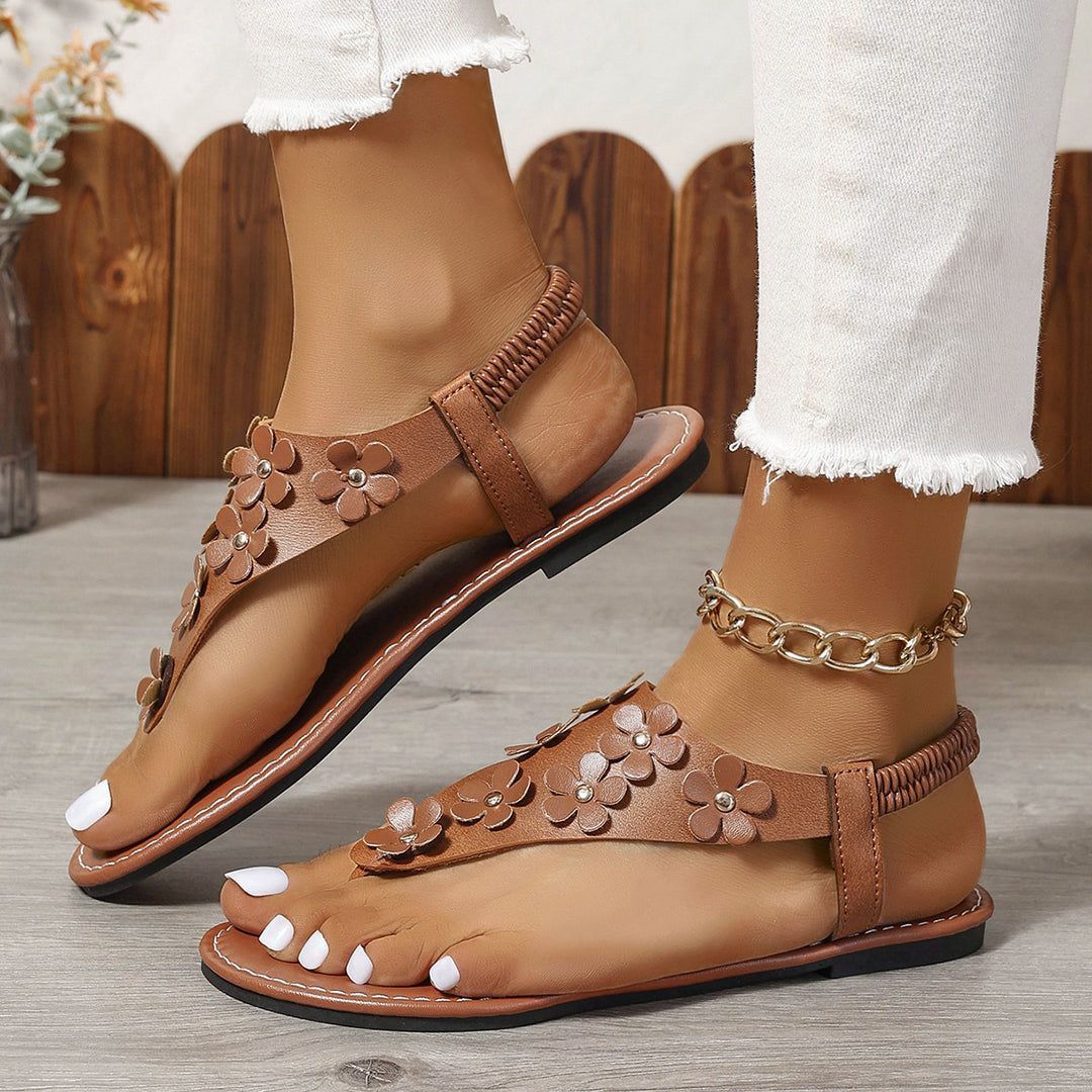 Damen modische Zehentrenner-Sandalen mit floralem Design und bequemer Sohle EB