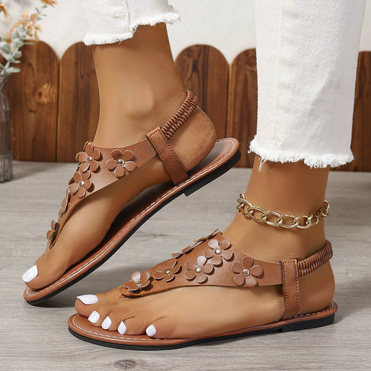 Damen modische Zehentrenner-Sandalen mit floralem Design und bequemer Sohle EB