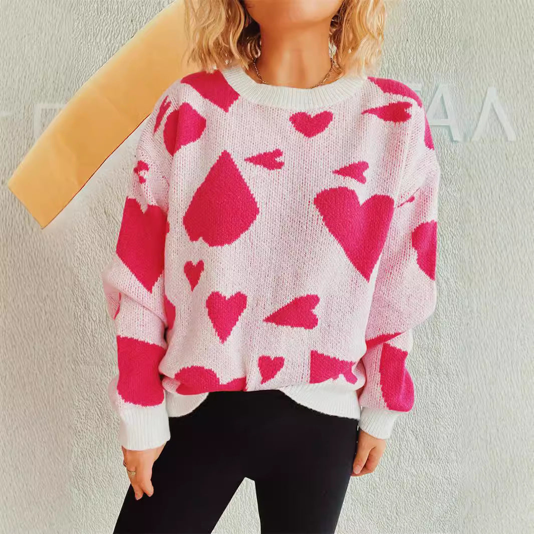 Damen oversized Pullover mit Herzmotiv EB