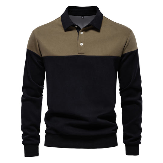 Herren nan sportlich-elegantes Langarm-Polo im Rugby-Stil mit kontrastierendem Kragen und breitem Brustpaneel EB