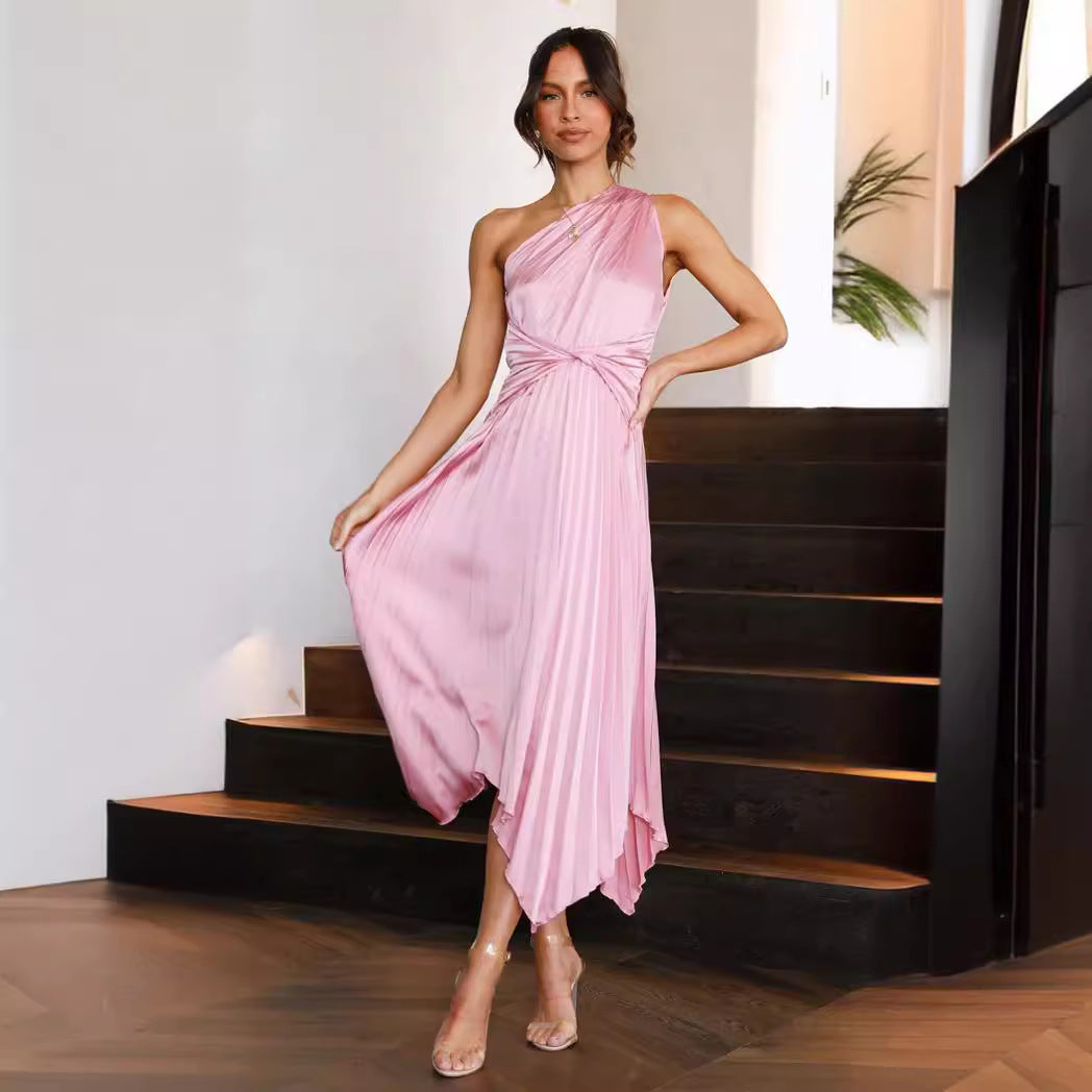Damen Plissiertes Abendkleid mit asymmetrischem Saum und elegante Drapierung EB