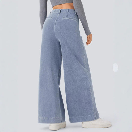 Damen Weitgeschnittene Denim-Hose mit hohen Bund und großen Taschen EB