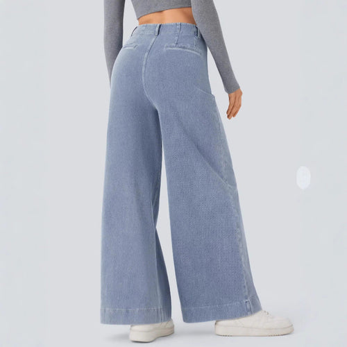 Damen Weitgeschnittene Denim-Hose mit hohen Bund und großen Taschen EB