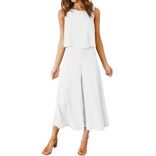 Damen Luftiger Jumpsuit mit Schwingendem Bein und Ärmellosem Design EB