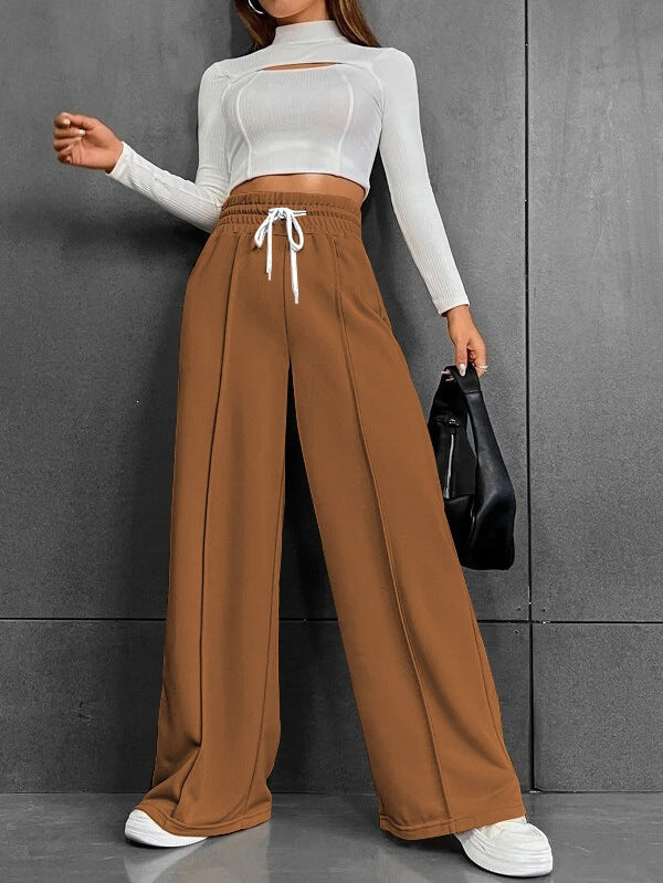 Damen nan weite High-Waist Palazzo-Jogginghose mit Kordelzug und Bügelfalte EB