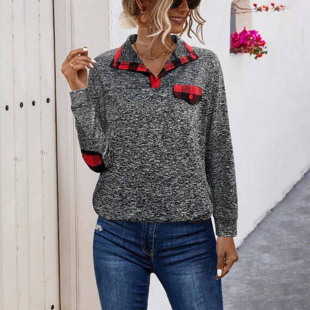 Damen Pullover mit Kragen und kariertem Detail EB