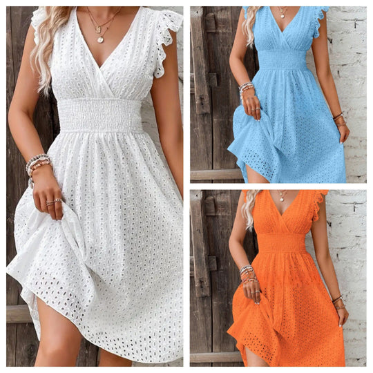 Damen Sommerkleid mit eleganten Spitzenärmeln EB