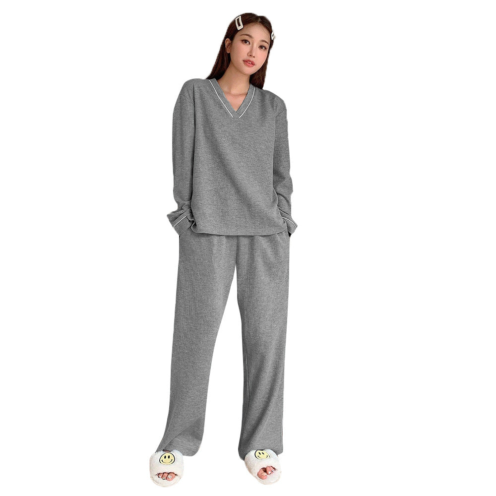 Damen gemütliches V-Neck Lounge-Set mit weitem Palazzohose-Schnitt aus weichem Jersey Eichborn Berlin