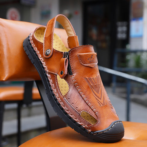Herren luftige Leder-Sandalen mit verstellbarem Riemen EB