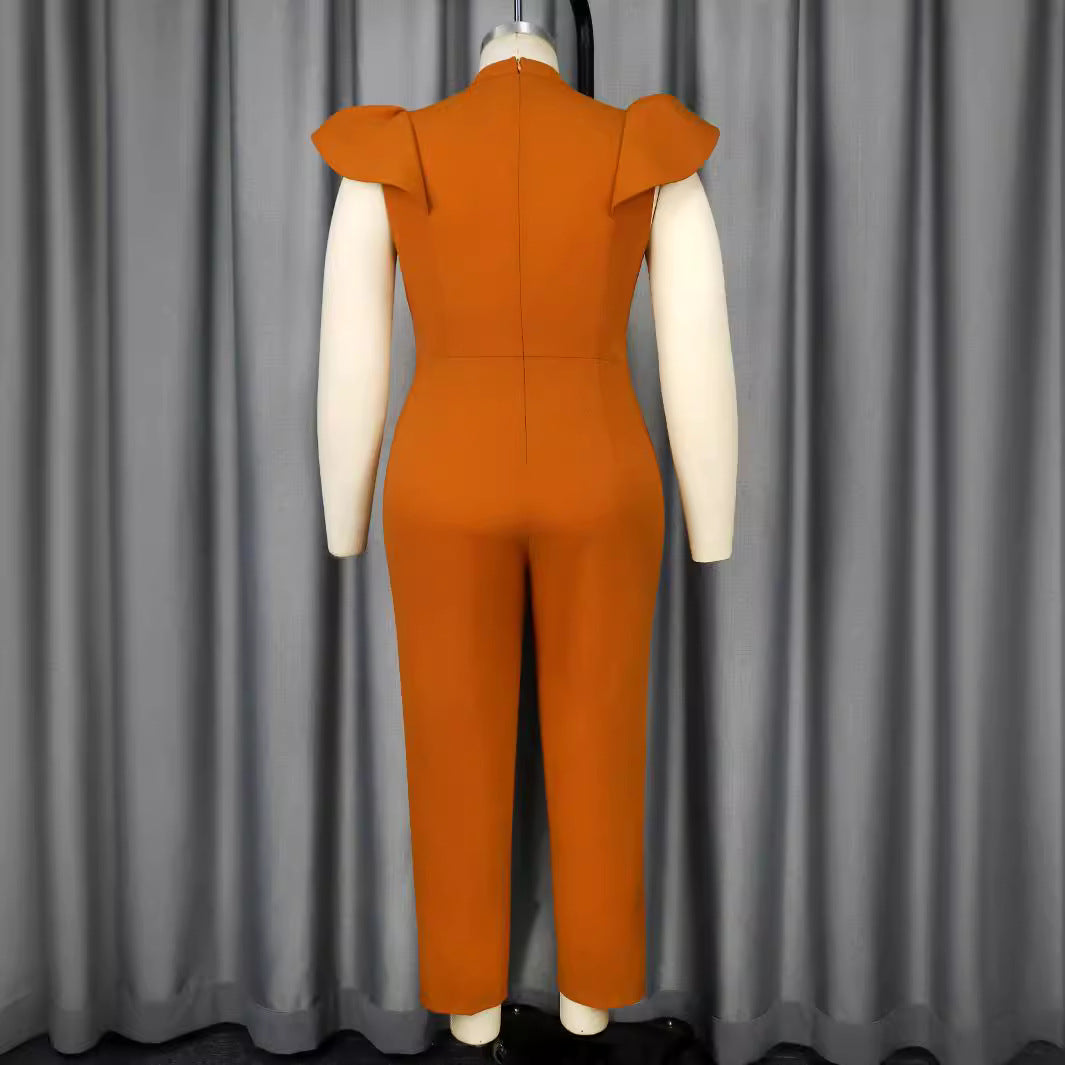 Damen eleganter Jumpsuit mit raffiniertem Ausschnitt und voluminösen Ärmeln EB