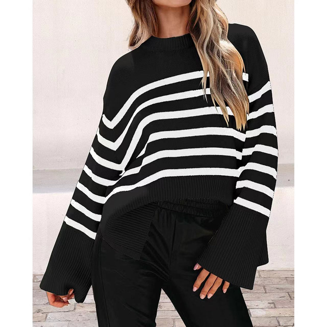 Damen modischer Oversized-Pullover mit Streifenmuster EB