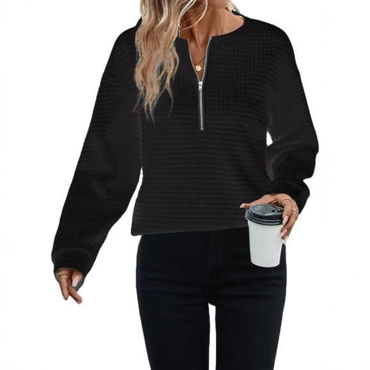 Damen Sportliches Sweatshirt mit halbem Reißverschluss EB
