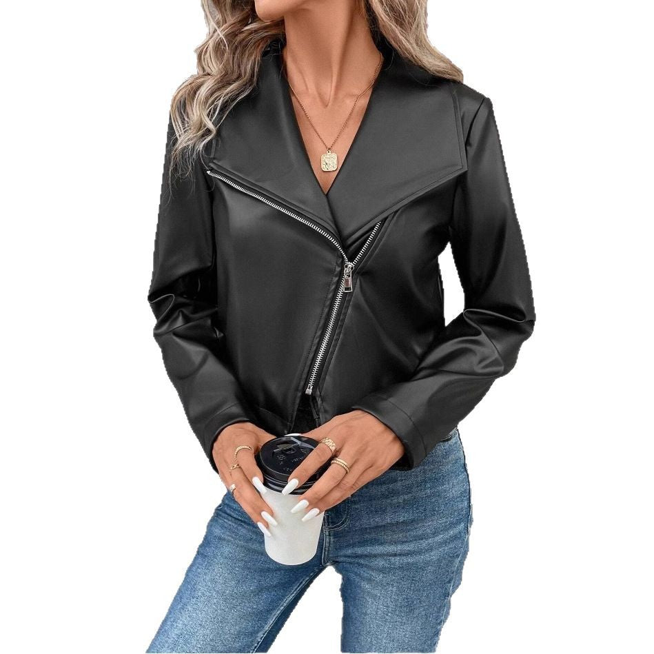 Damen modische Bikerjacke mit asymmetrischem Reißverschluss EB