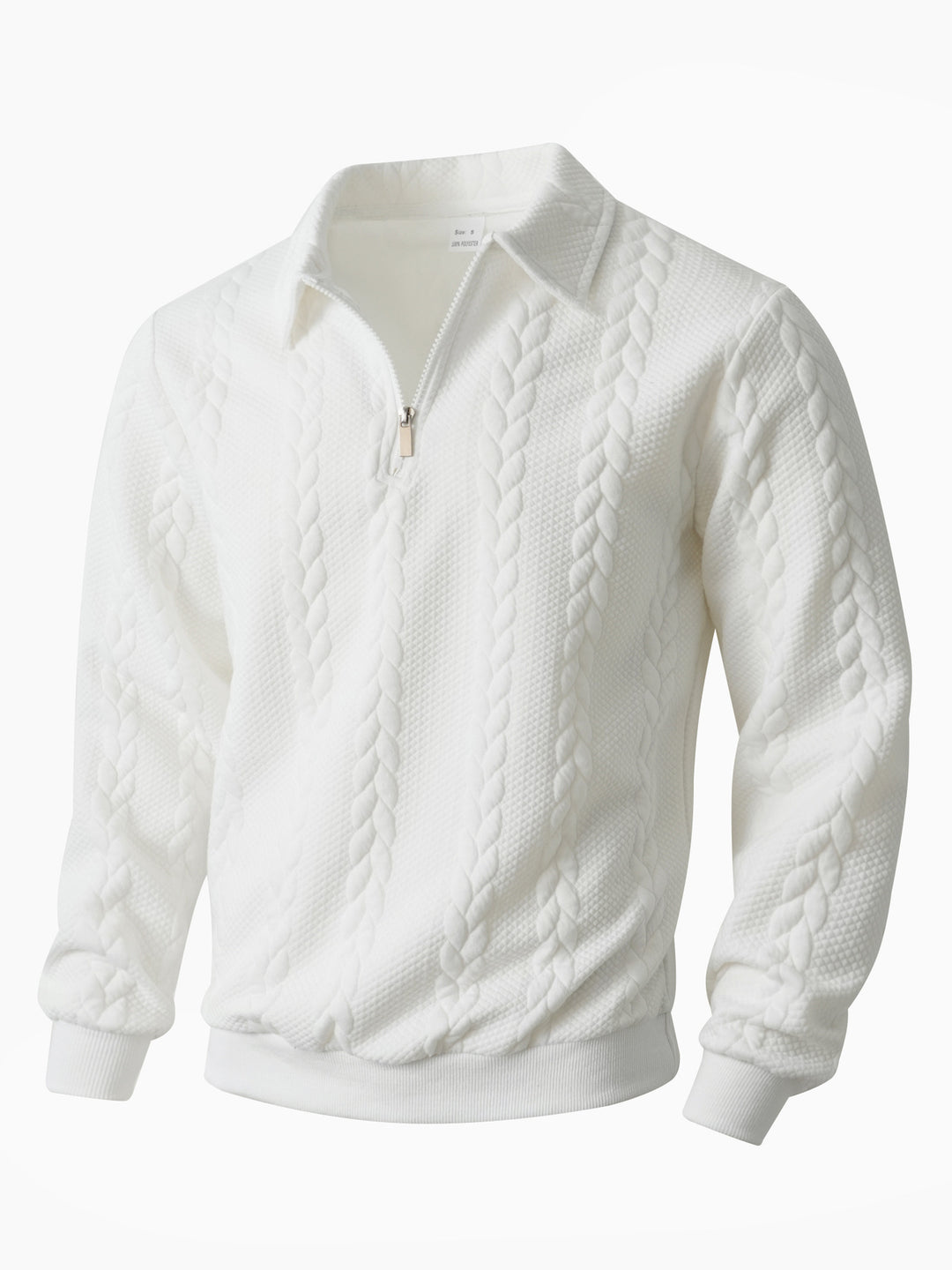 Herren nan Halbzip-Pullover mit Kentkragen, Zopfstrickstruktur und geripptem Saum EB