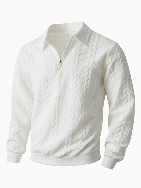 Herren nan Halbzip-Pullover mit Kentkragen, Zopfstrickstruktur und geripptem Saum EB