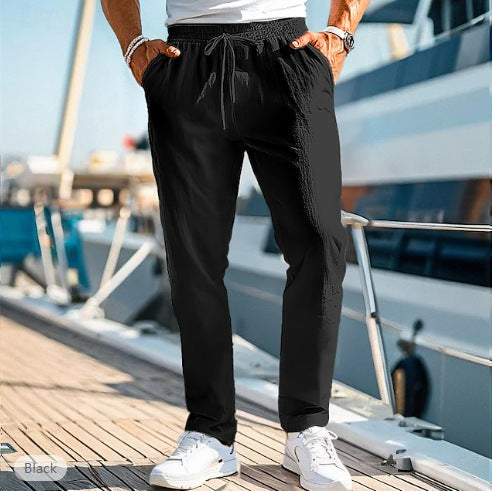 Herren nan lässige Leinenmisch-Joggerhose mit Kordelzug, angeschrägten Eingrifftaschen und schmalem Knöchelabschluss EB