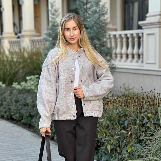 Damen Oversized Fleecejacke mit Druckknöpfen und praktischen Taschen EB