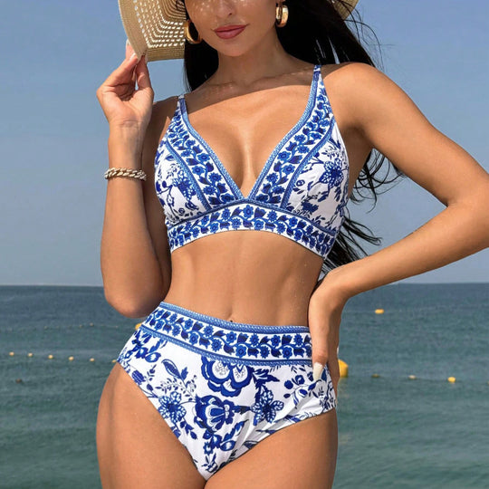 Damen Hochtaillierter Bikini mit floralem Muster EB