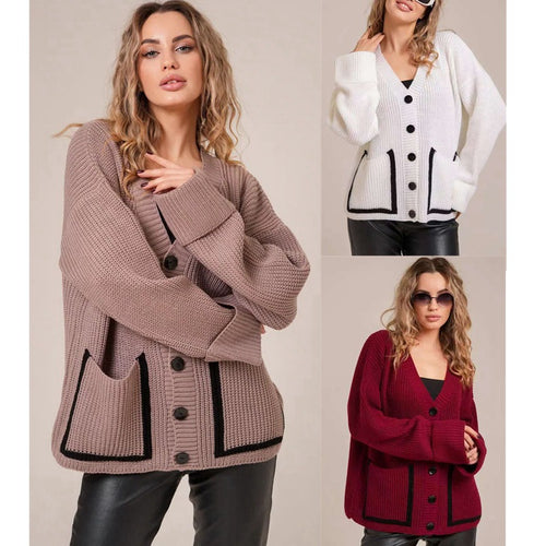 Damen Strickjacke mit modischem Schnitt und praktischen Knöpfen EB
