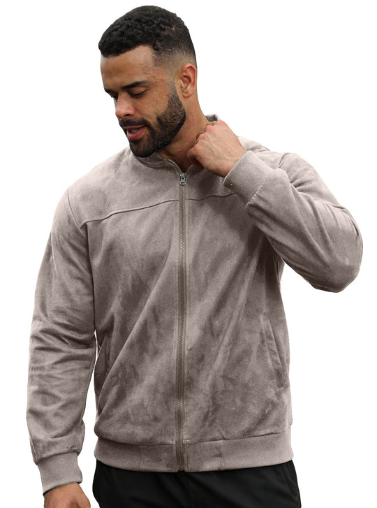 Herren Velours-Trainingsjacke mit Reißverschluss und Stehkragen EB