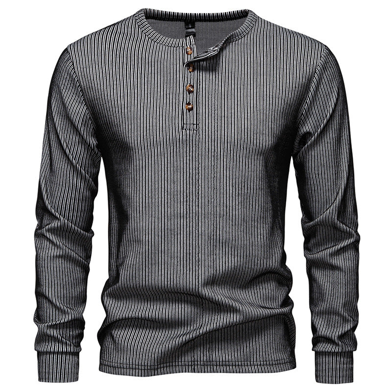 Herren Langarm Henley Shirt mit strukturiertem Streifenmuster EB