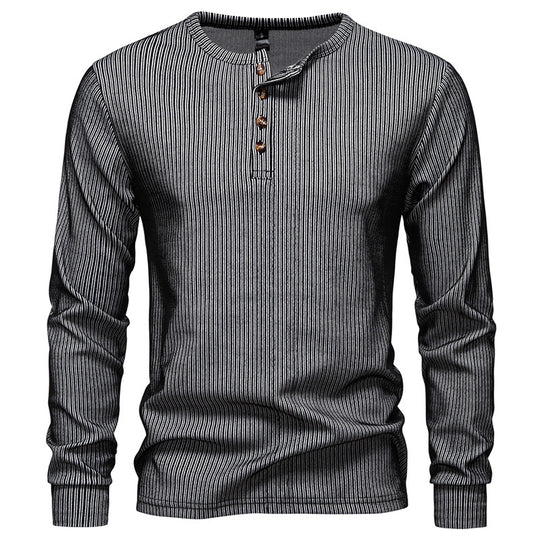 Herren Langarm Henley Shirt mit strukturiertem Streifenmuster EB