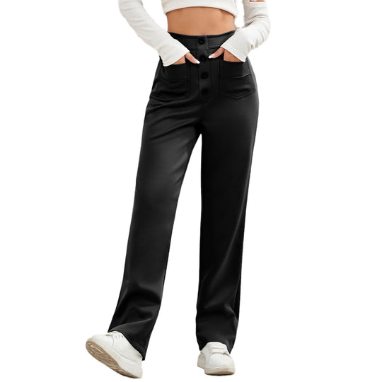 Damen Hochtaillierte Chinohosen mit Knopfleiste EB