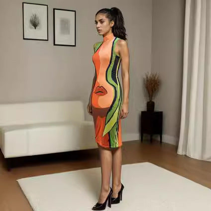 Damen Figurbetontes Midikleid mit modernem Druck EB
