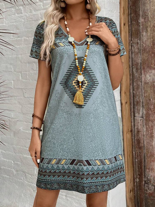 Damen lässiges Tunika-Kleid mit ethnischem Muster EB
