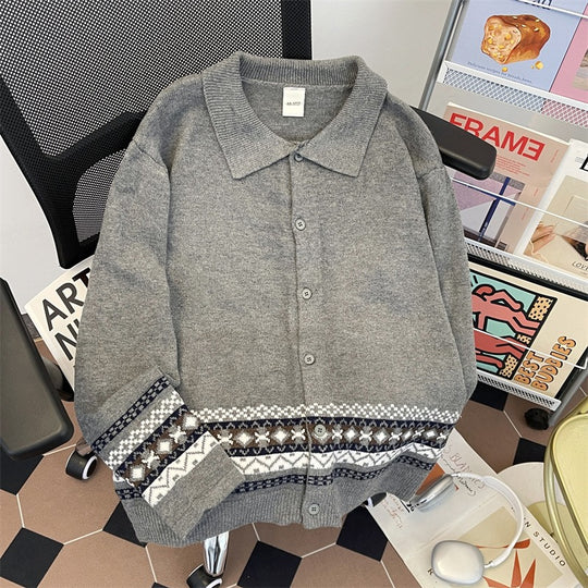 Damen Strickjacke mit elegantem Kragen und modischem Muster EB