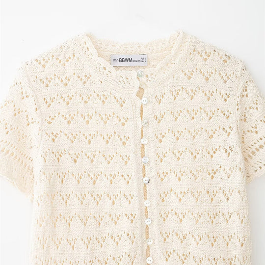 Damen feine Kurzarm-Bluse mit romantischem Spitzenmuster EB