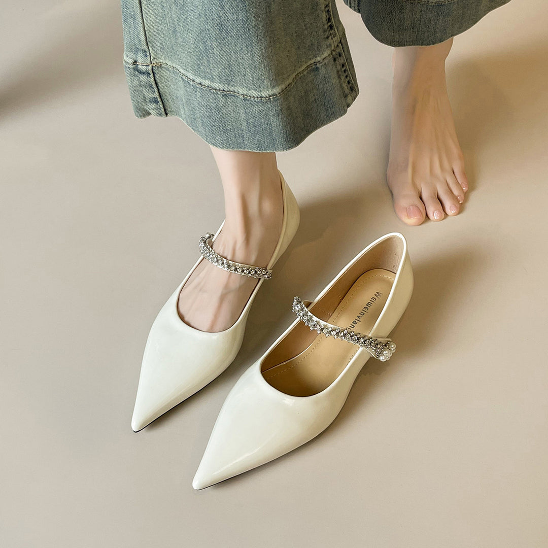 Damen elegante spitze Ballerinas mit funkelndem Strassriemen EB