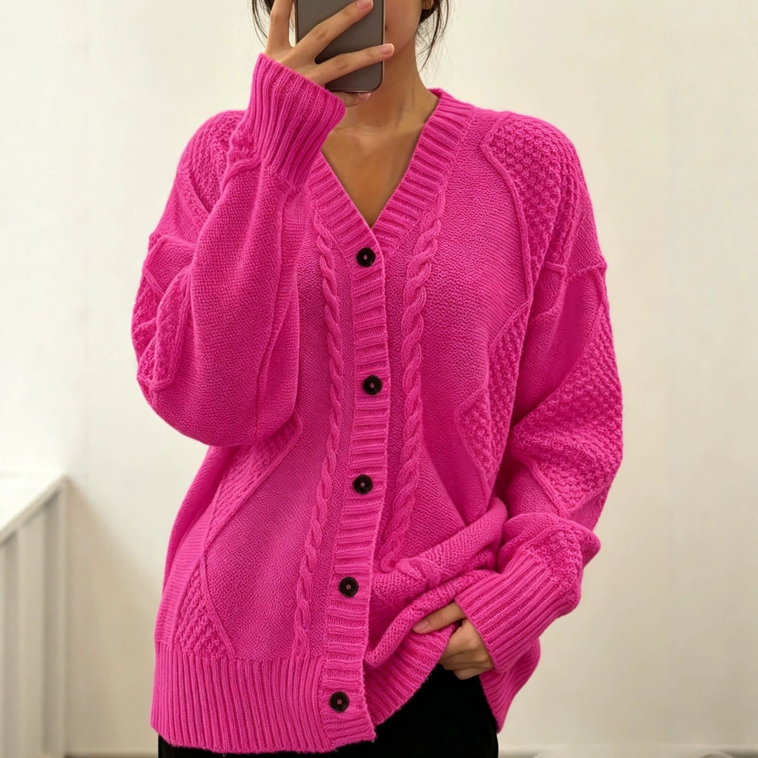 Damen Oversize Strickcardigan mit Zopf- und Strukturdetails EB