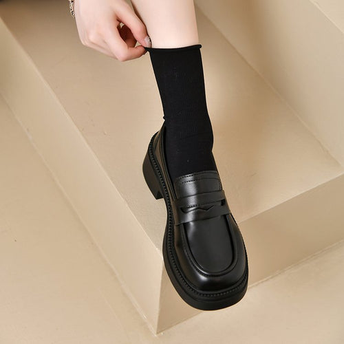 Damen elegante Mokassins mit hohem Blockabsatz EB