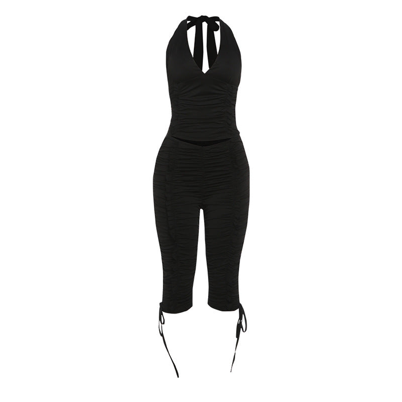 Damen Jumpsuit mit raffinierten Raffungselementen und stilvollen Bindebändern EB
