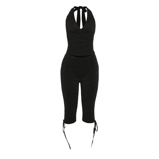Damen Jumpsuit mit raffinierten Raffungselementen und stilvollen Bindebändern EB