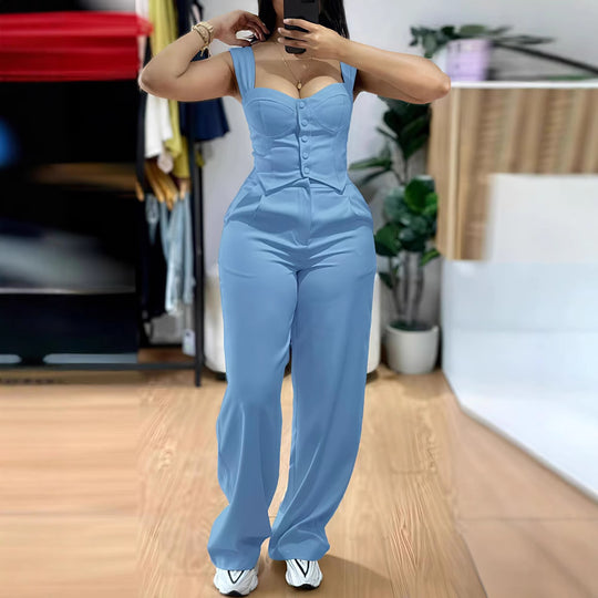 Damen Figurbetonter Jumpsuit mit tailliertem Schnitt und Knopfleiste EB