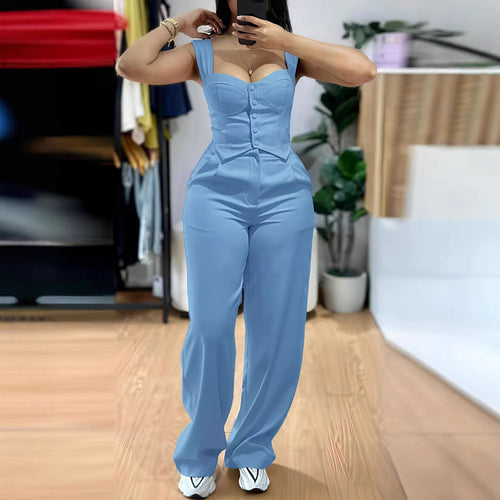 Damen Figurbetonter Jumpsuit mit tailliertem Schnitt und Knopfleiste EB