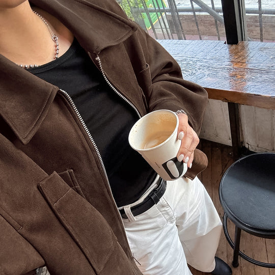 Damen modische Wildlederjacke im angesagten Oversized-Schnitt EB