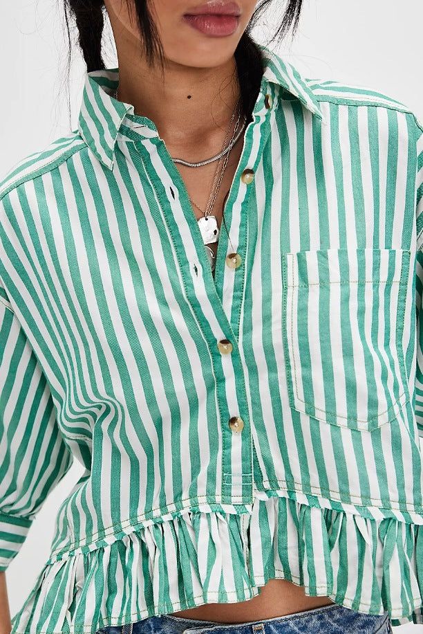Damen lässige Bluse mit Rüschensaum EB