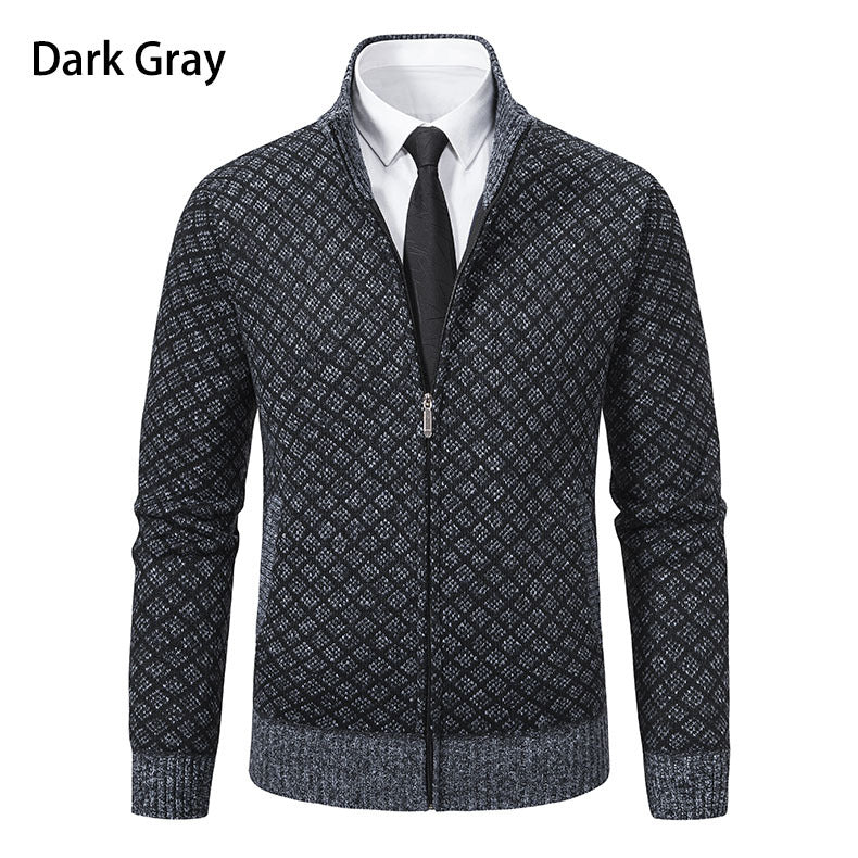 Herren nan gemusterte Strickjacke mit Stehkragen und durchgehendem Reißverschluss EB