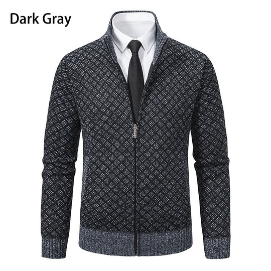 Herren nan gemusterte Strickjacke mit Stehkragen und durchgehendem Reißverschluss EB