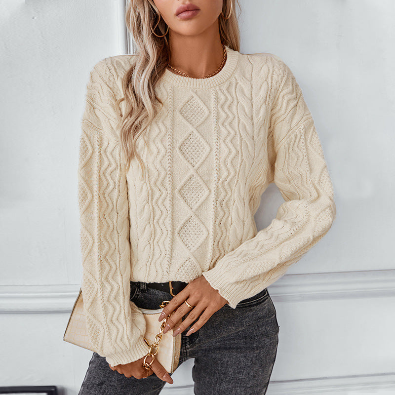 Damen Grobstrickpullover mit strukturiertem Zopfmuster EB